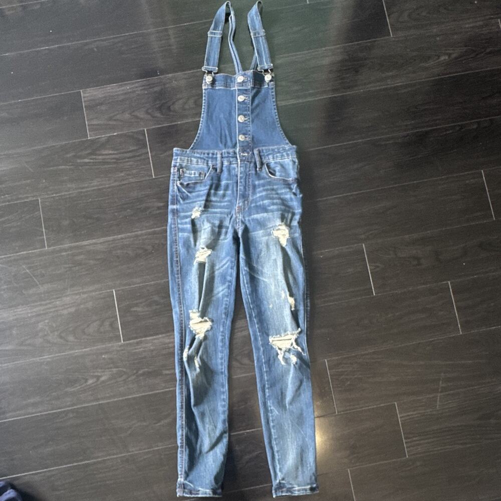 Aéropostale Blue Denim Cotton Stretch Adjustable Strap Overall One-Piece 4